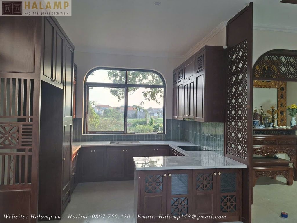 Hình ảnh thi công tủ bếp nhà vườn Halamp