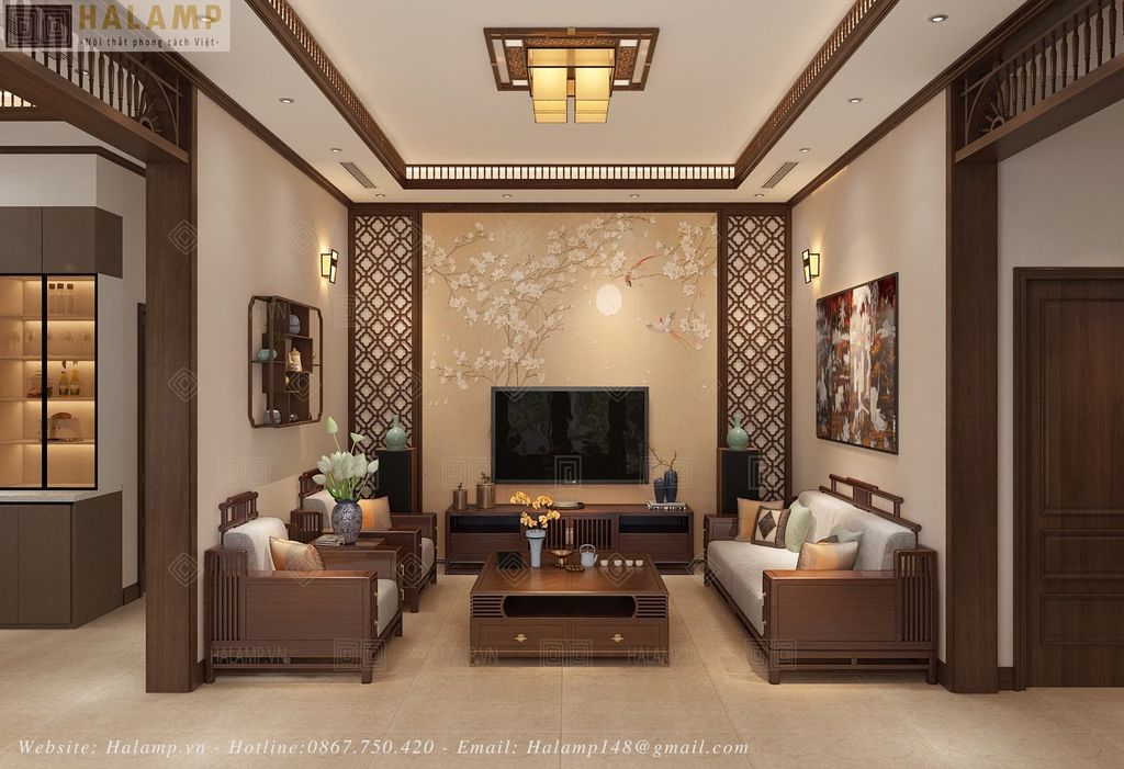 Thiết kế phòng khách biệt thự quê Ninh Bình