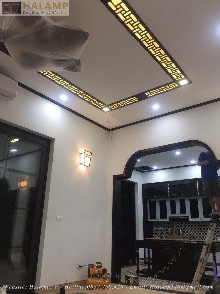 Thi công trang trí trần gỗ kết hợp indochine và grand bois