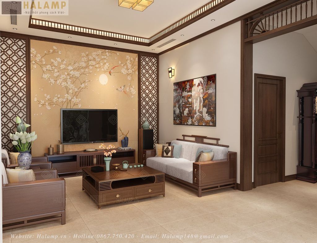 Thiết kế phòng khách biệt thự quê Ninh Bình