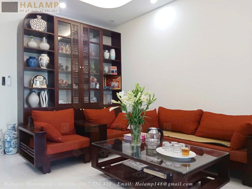 Sofa gỗ Việt tay vuông hiện đại