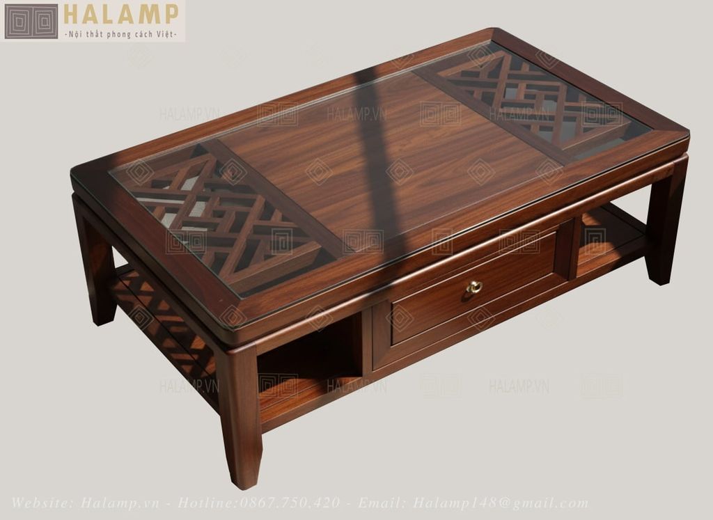 Sofa ghế đơn gỗ Việt và bàn trà truyền thống