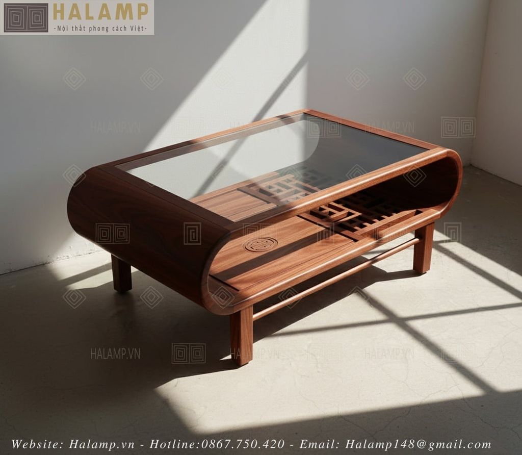 Bàn trà cong hai đầu bộ sofa thanh mảnh