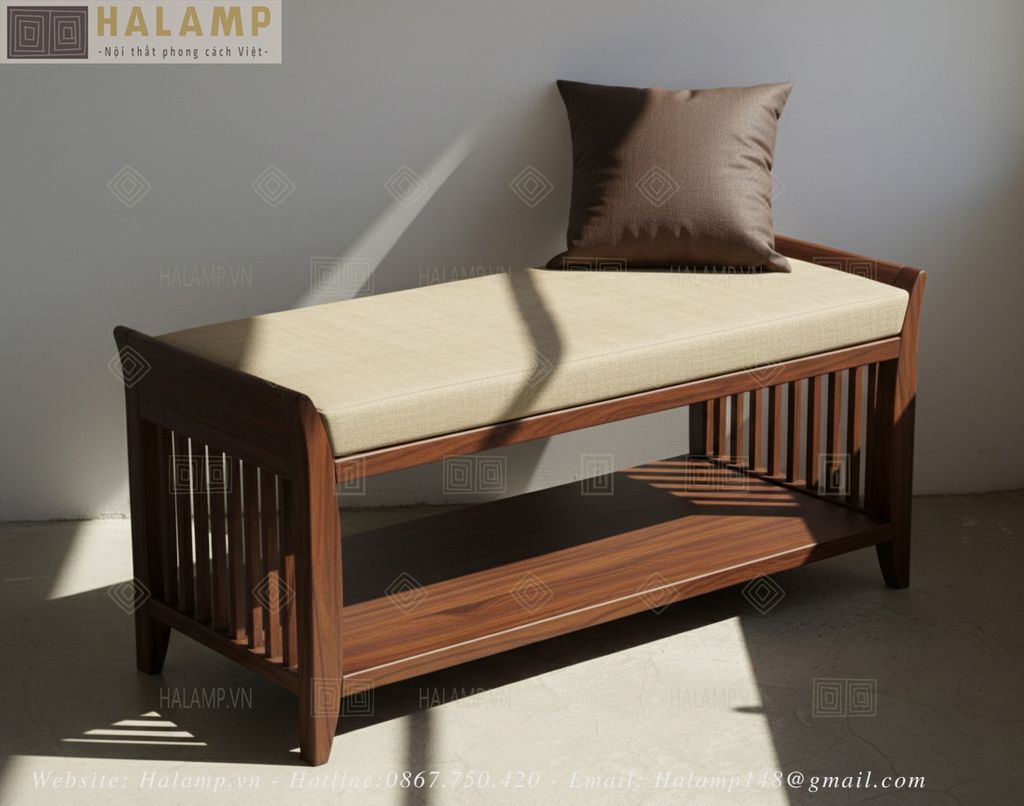 Mẫu băng ghế phụ gỗ tự nhiên phong cách Việt