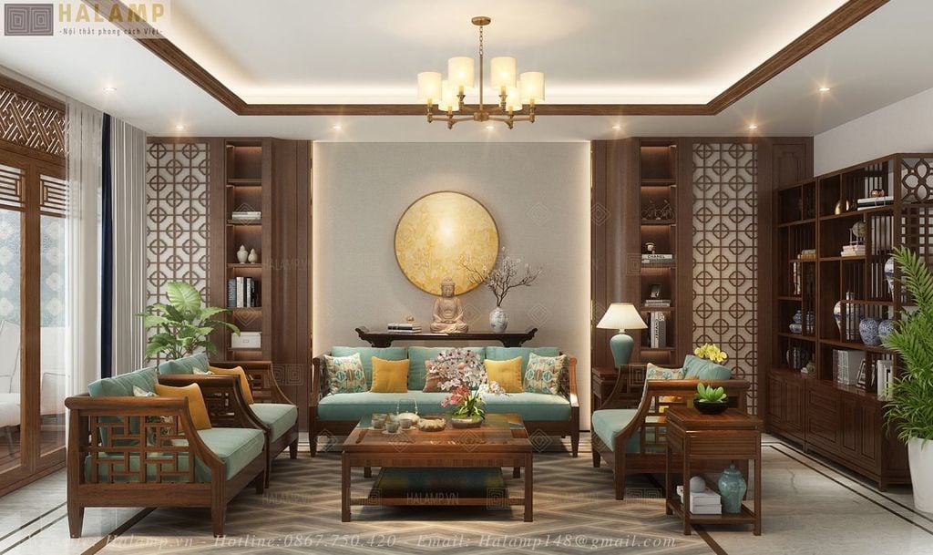 Thiết kế phòng khách sử dụng bộ sofa phong cách Grand bois