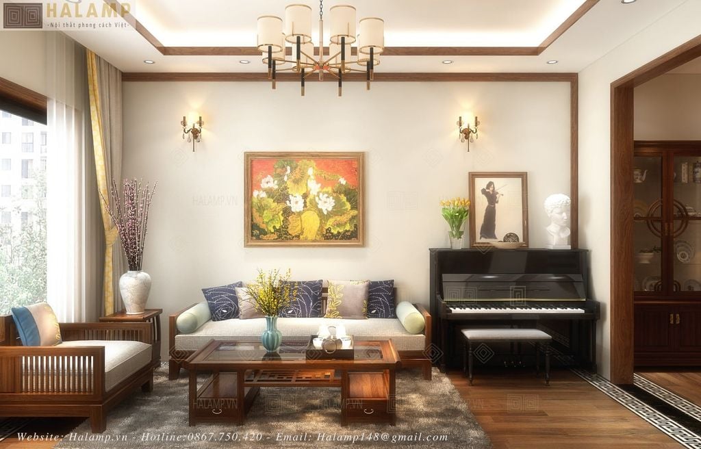 Thiết kế phòng khách sử dụng bộ sofa phong cách Grand bois