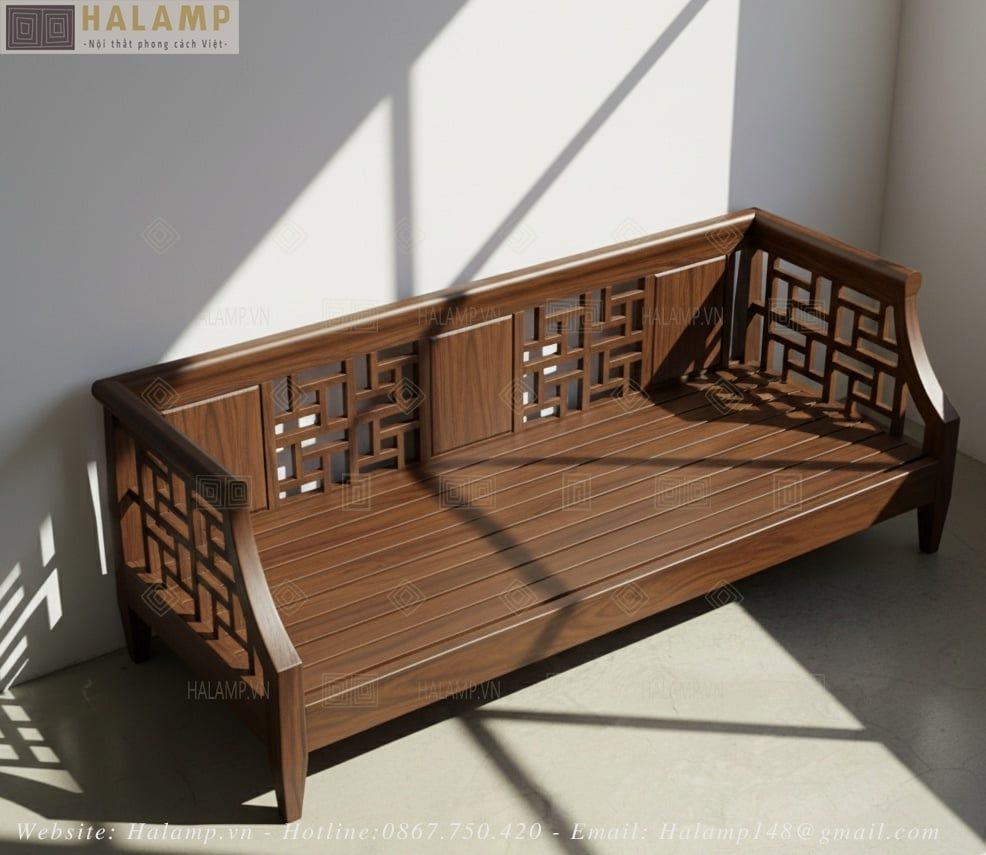 Mẫu sofa văng ghế dài gỗ tự nhiên phong cách Việt
