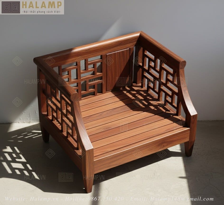 Mẫu sofa ghế đơn gỗ tự nhiên phong cách Việt