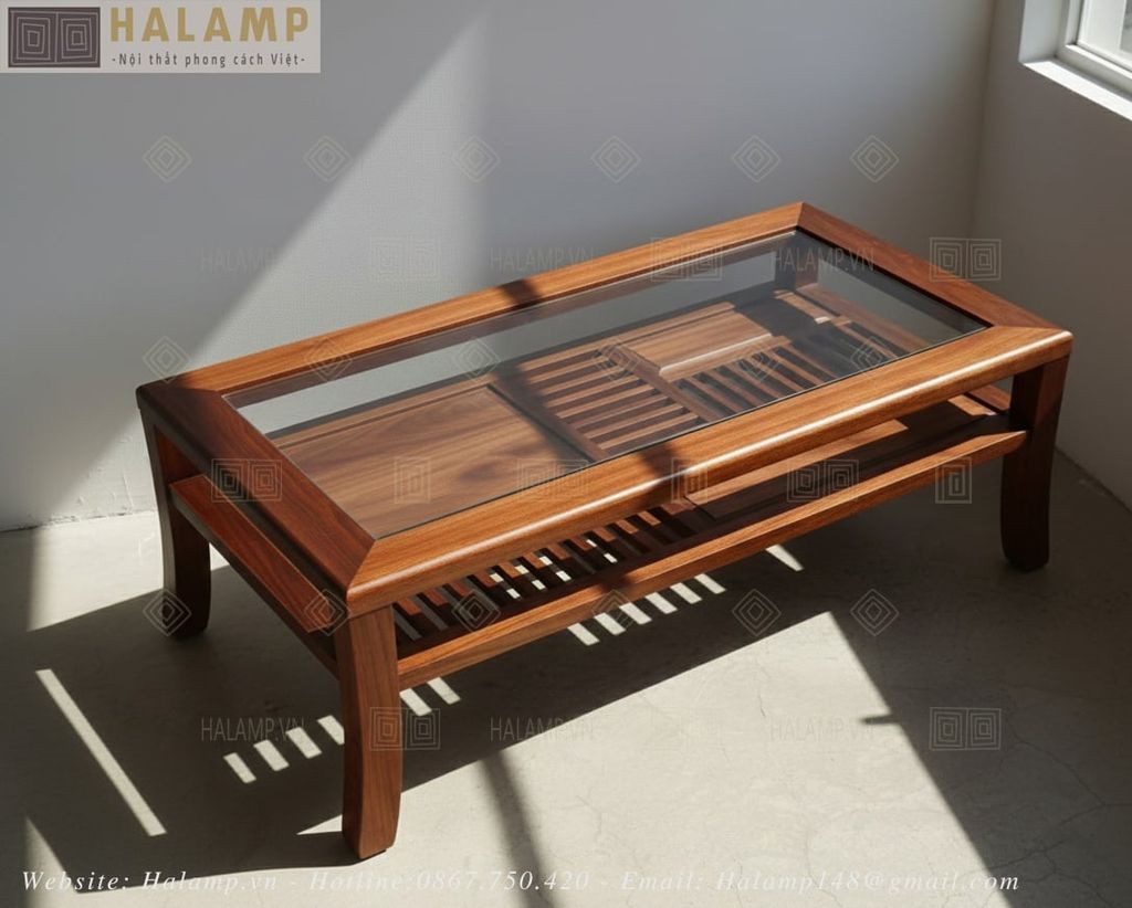 Chi tiết bàn trà bộ sofa gỗ Việt Á Đông