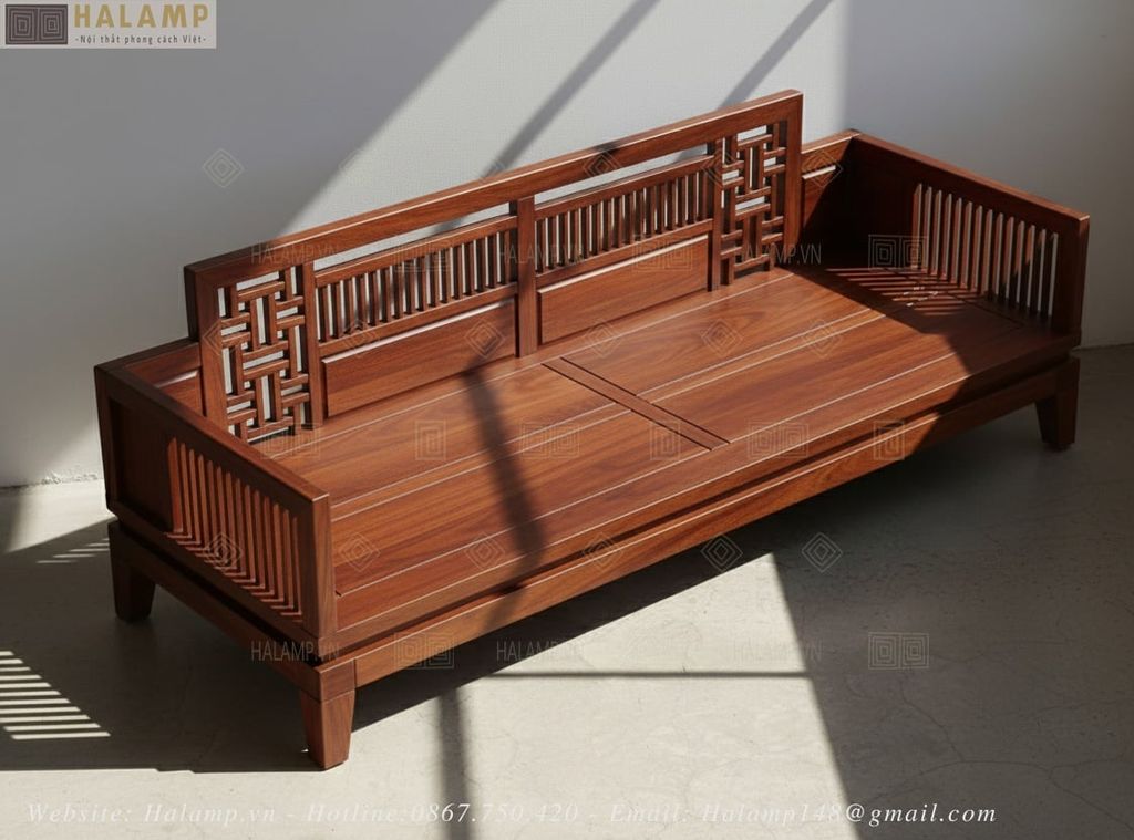 Mẫu sofa gỗ sử dụng trong thiết kế phòng khách chung cư