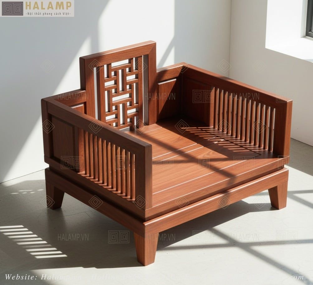 Mẫu sofa gỗ sử dụng trong thiết kế phòng khách chung cư