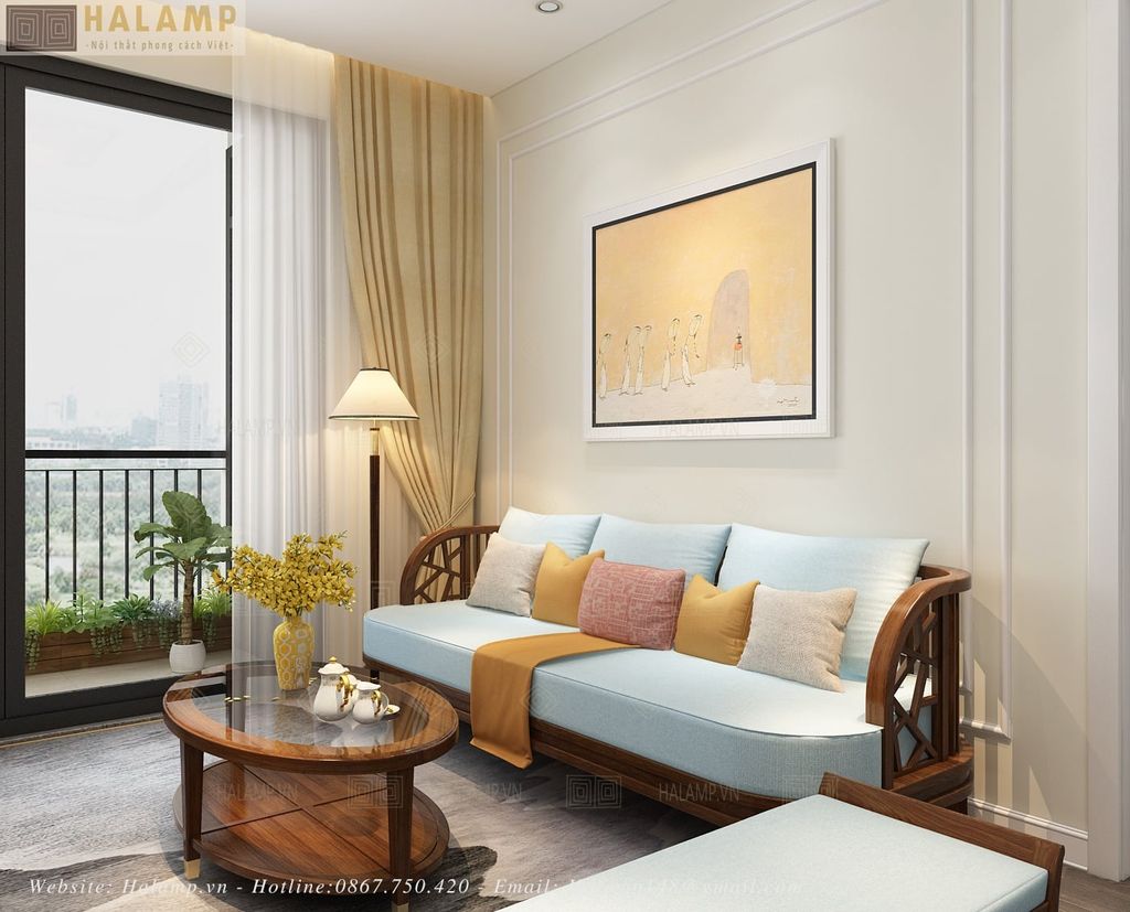 Mẫu sofa gỗ bọc đệm phong cách indochine