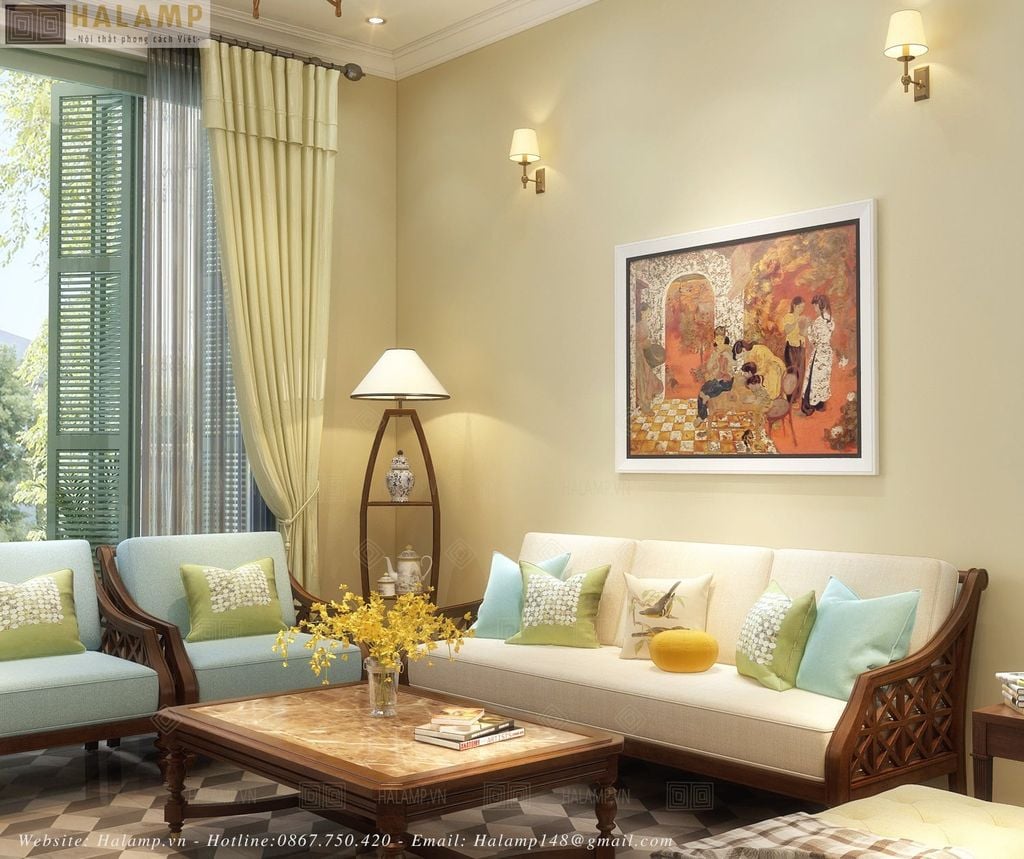 Mẫu sofa điển hình phong cách indochine tại Halamp
