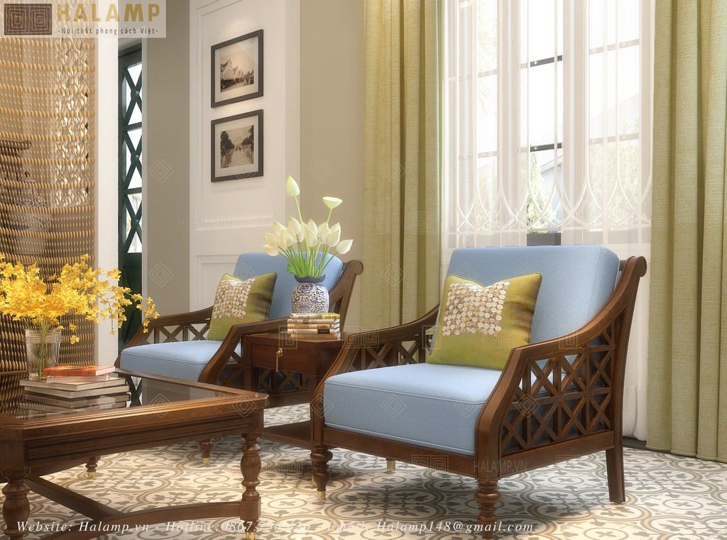 Mẫu sofa điển hình phong cách indochine tại Halamp