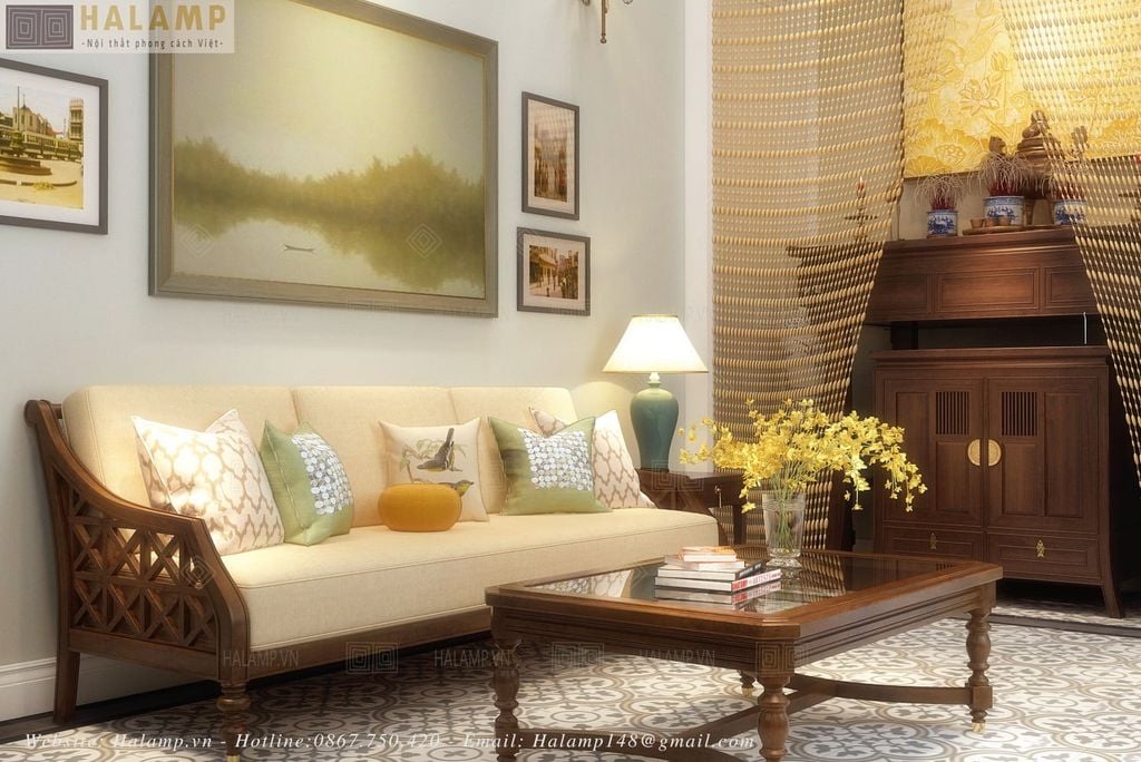 Mẫu sofa điển hình phong cách indochine tại Halamp