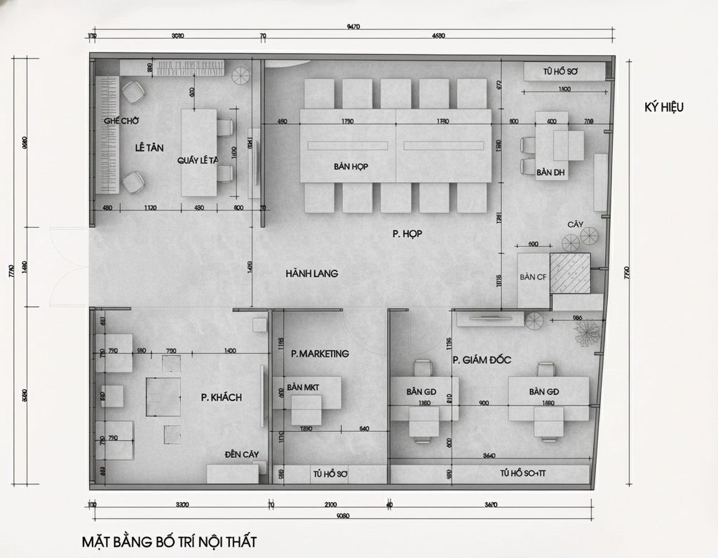 Mặt bằng phân chia không gian chức năng văn phòng phong cách Nhật
