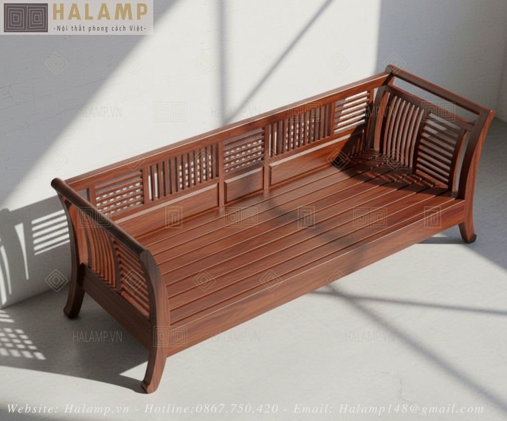Sofa ghế ba gỗ Việt chân cong thanh mảnh