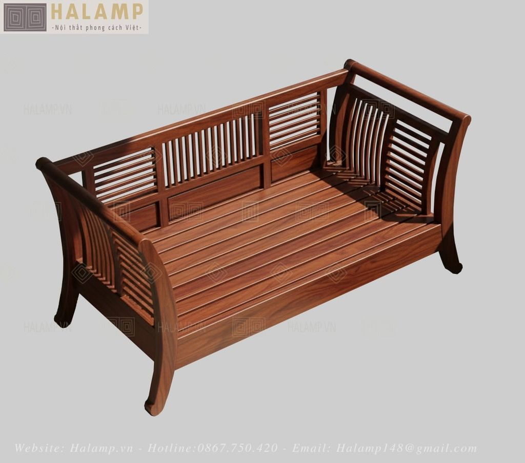 Sofa ghế đôi gỗ Việt chân cong thanh mảnh