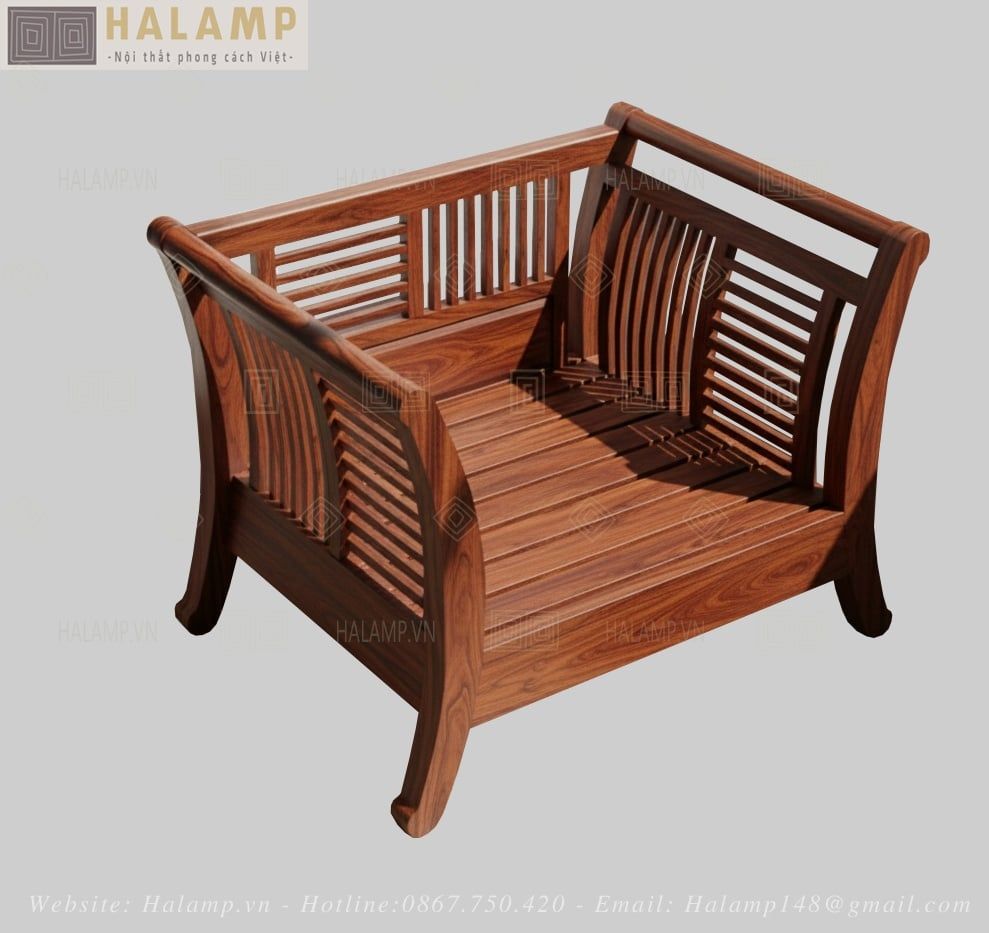 Sofa ghế đơn gỗ Việt chân cong thanh mảnh