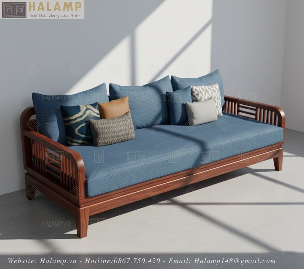 Sofa văng ghế dài nội thất gỗ Việt đơn giản sang trọng