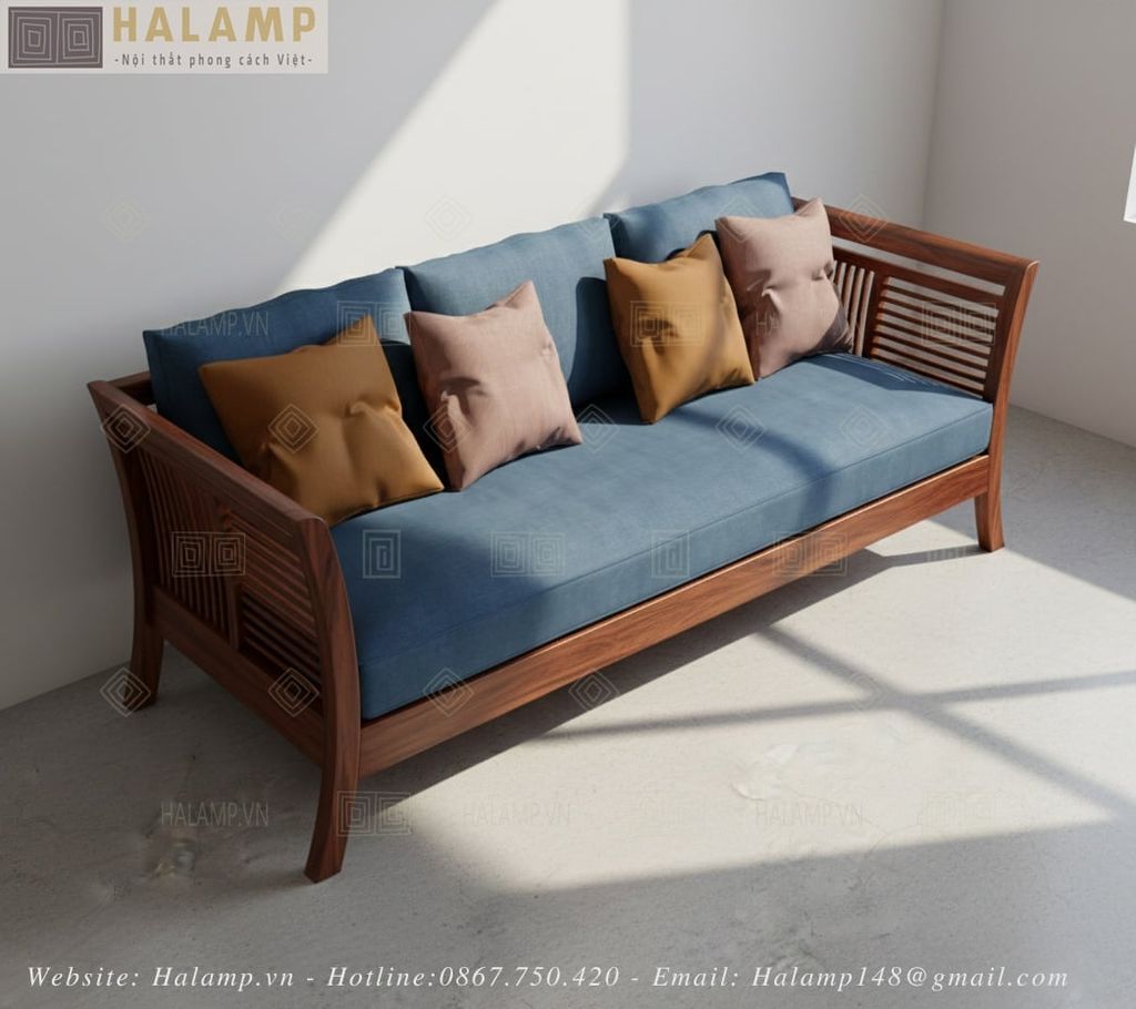 sofa nội thất gỗ Việt thanh mảnh phù hợp với chung cư