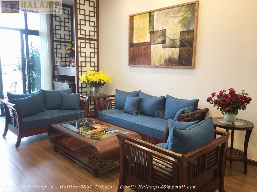 Sofa Gụ gỗ Việt chân cong thanh mảnh