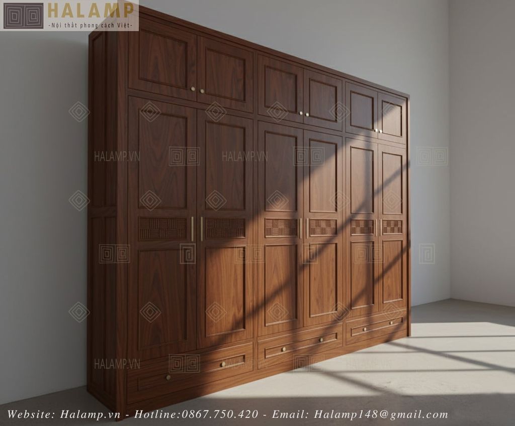 Mẫu thi công tủ áo gỗ tự nhiên nhà phố