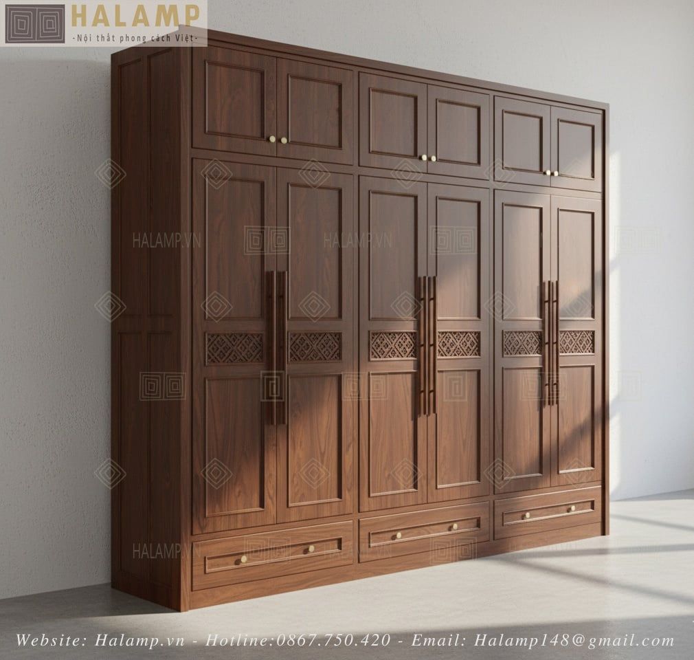 Mẫu thi công tủ áo gỗ tự nhiên nhà phố