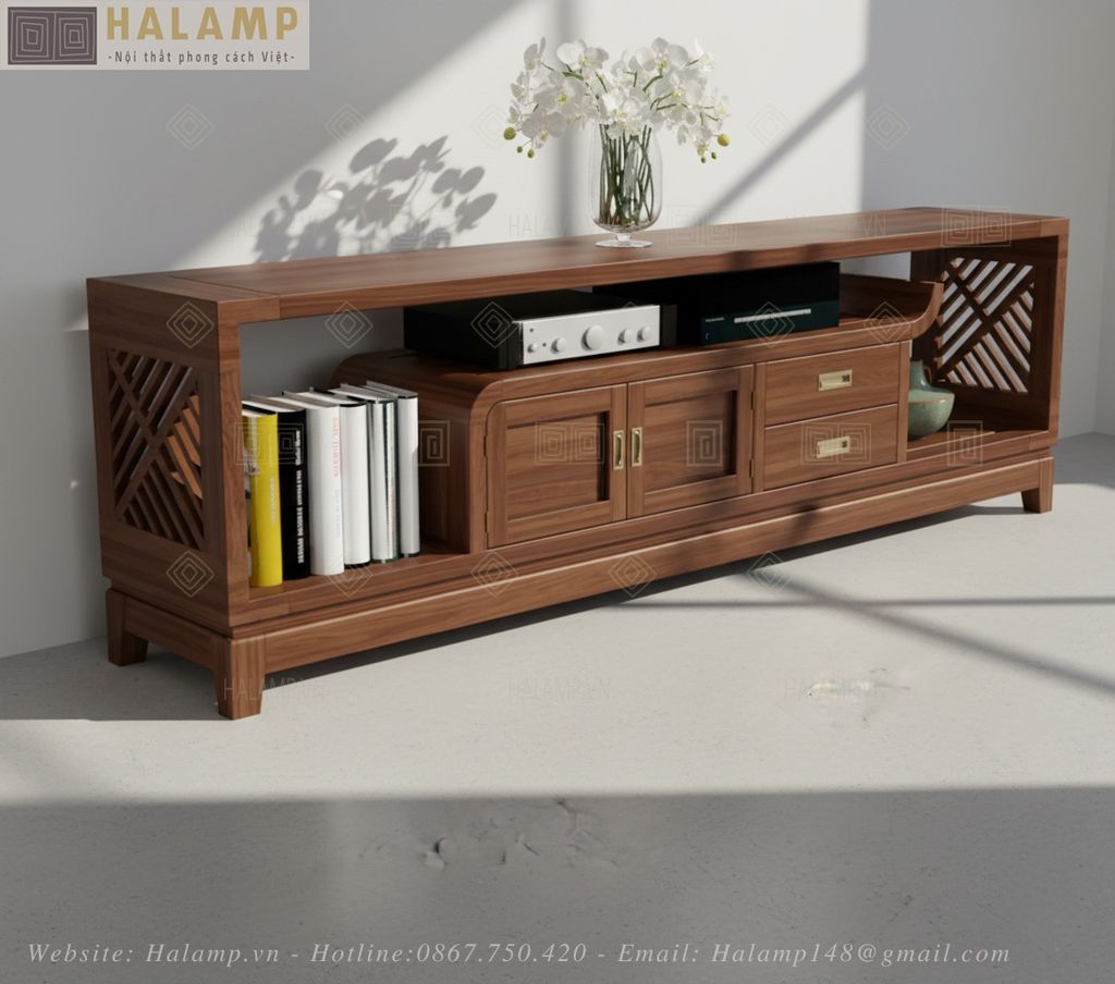 Mẫu kệ ti vi đẹp gỗ tự nhiên mang phong cách Việt