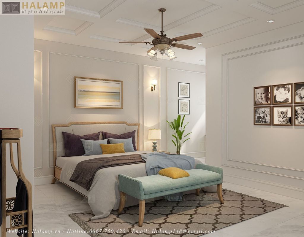 Thiết kế phòng ngủ master phong cách tân cổ điển nhẹ nhàng