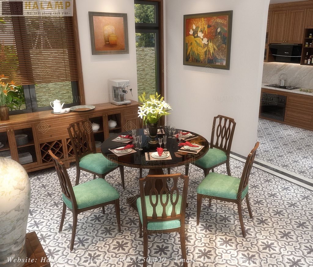 Bàn tròn ăn mang phong cách indochine