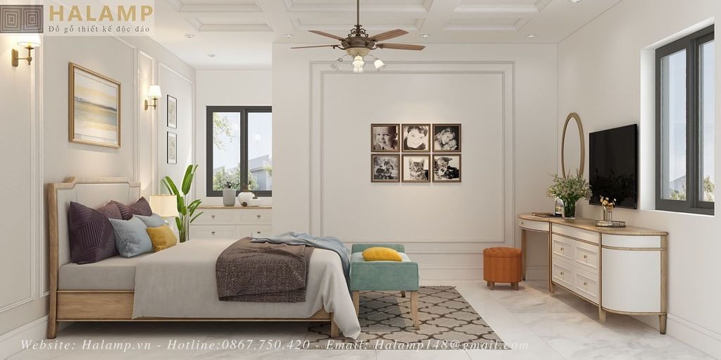 Thiết kế phòng ngủ master phong cách tân cổ điển nhẹ nhàng