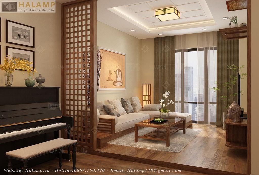 Thiết kế phòng khách căn hộ chung cư phong cách Thiền Trà