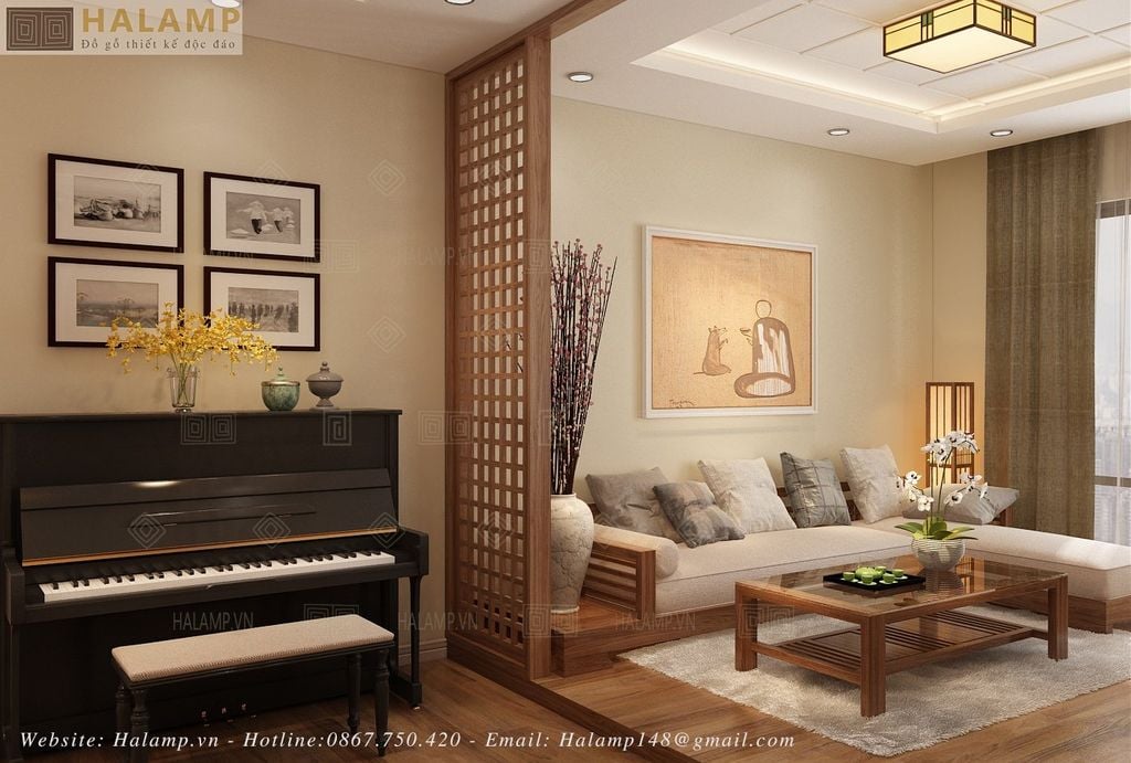 Thiết kế phòng khách căn hộ chung cư phong cách Thiền Trà