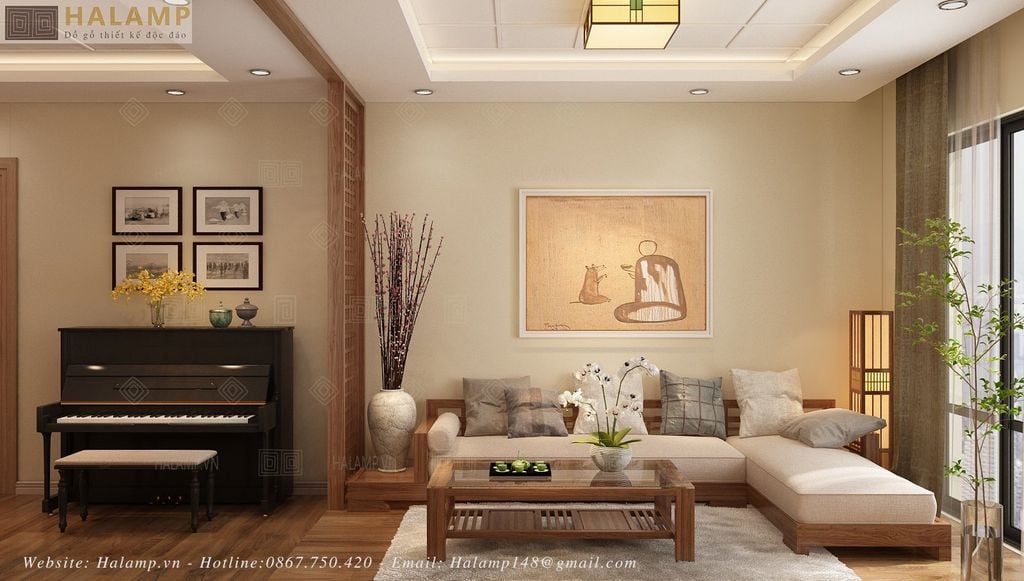 Thiết kế phòng khách căn hộ chung cư phong cách Thiền Trà