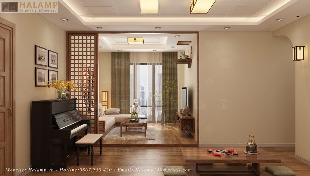 Thiết kế phòng khách căn hộ chung cư phong cách Thiền Trà