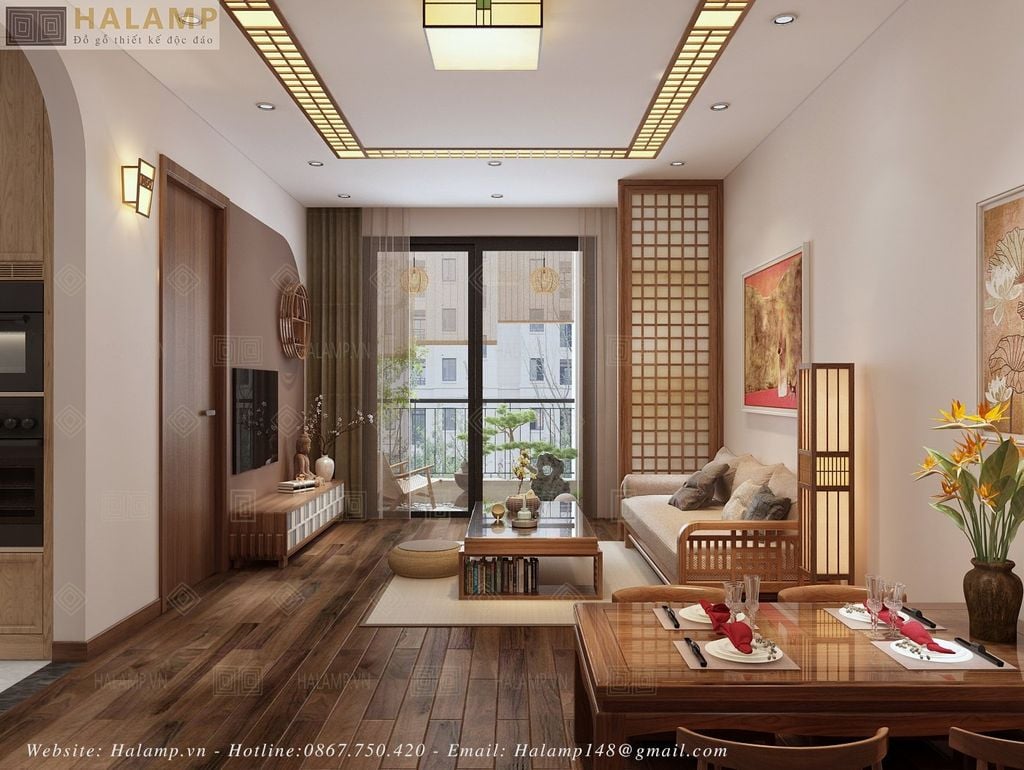 Thiết kế phòng khách chung cư phong cách Thiền Trà