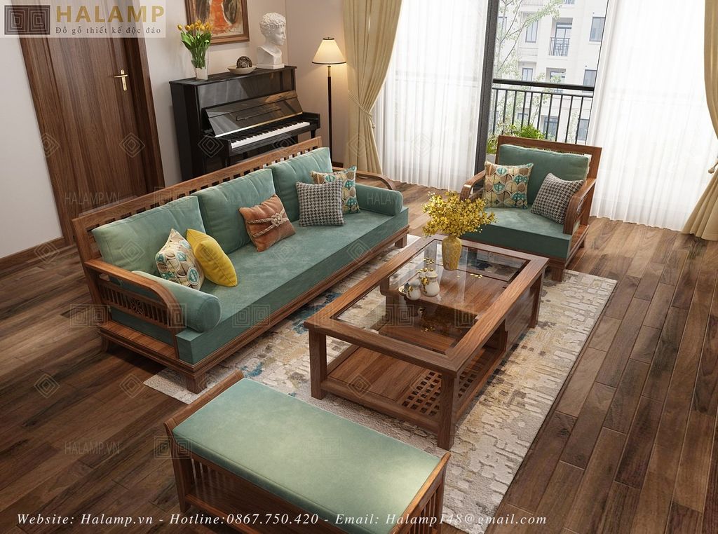 Bộ sofa gỗ tự nhiên phù hợp không gian phòng khách chung cư