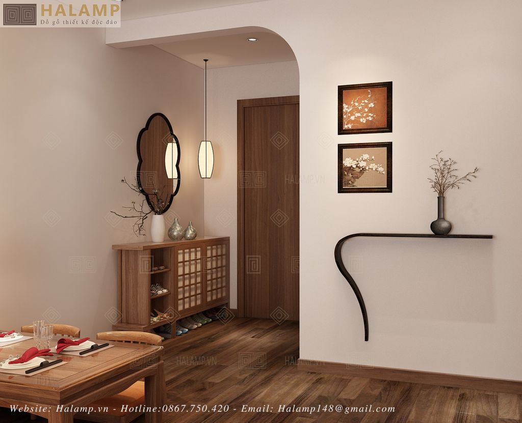 Khu vực sảnh bố trí tủ giày phong cách Nhật