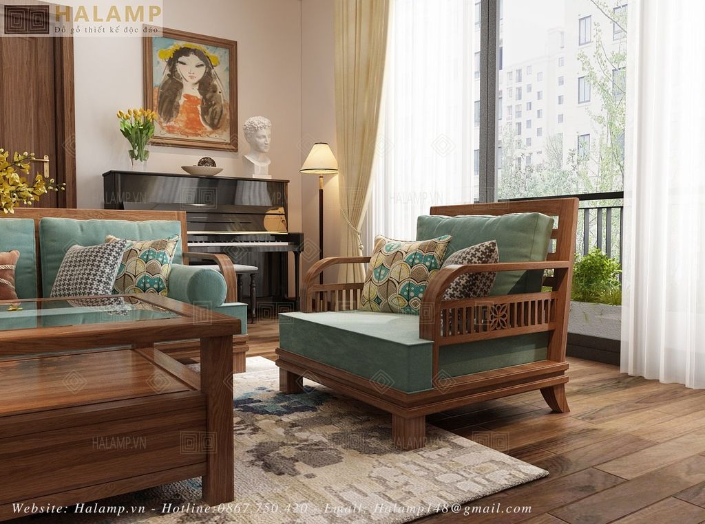 Bộ sofa gỗ tự nhiên phù hợp không gian phòng khách chung cư