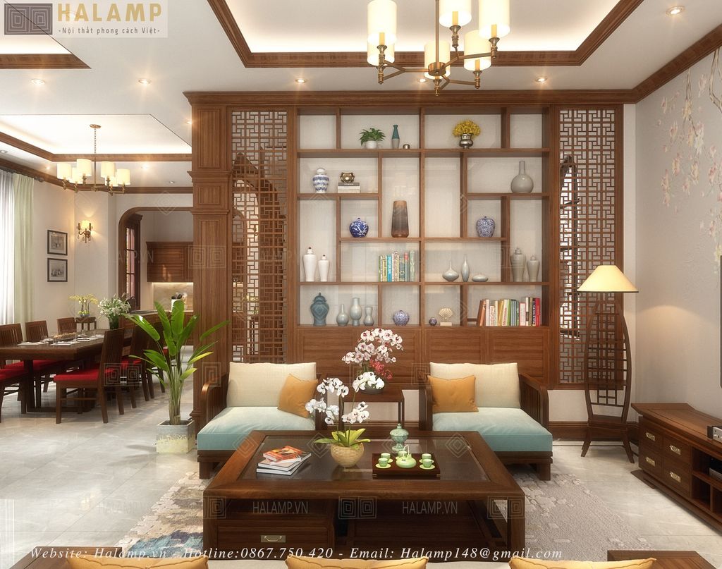 Thiết kế nội thất phòng khách biệt thự ở làng quê ngoại ô Hà Nội