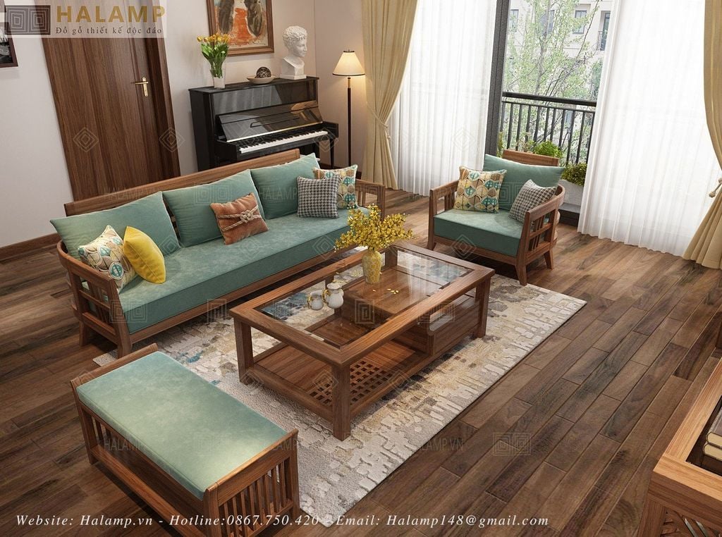 Bộ sofa gỗ tự nhiên phù hợp không gian phòng khách chung cư