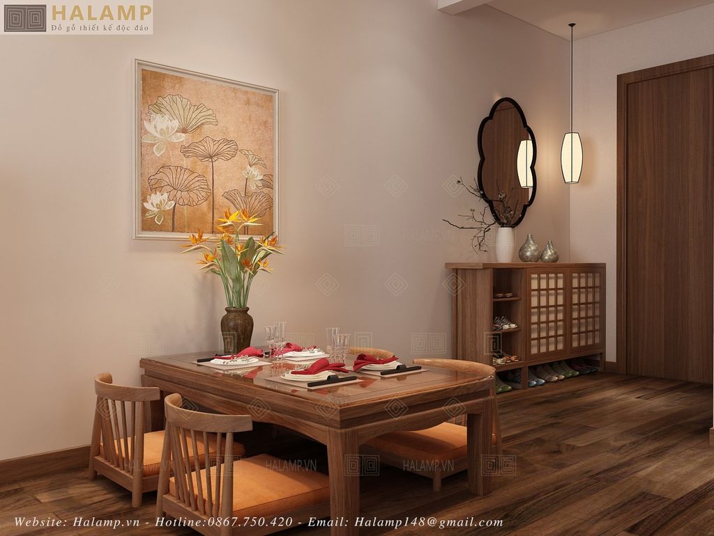 Bàn ăn bệt 4 ghế phong cách Nhật