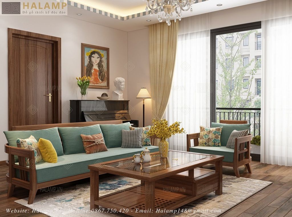 Bộ sofa gỗ tự nhiên phù hợp không gian phòng khách chung cư