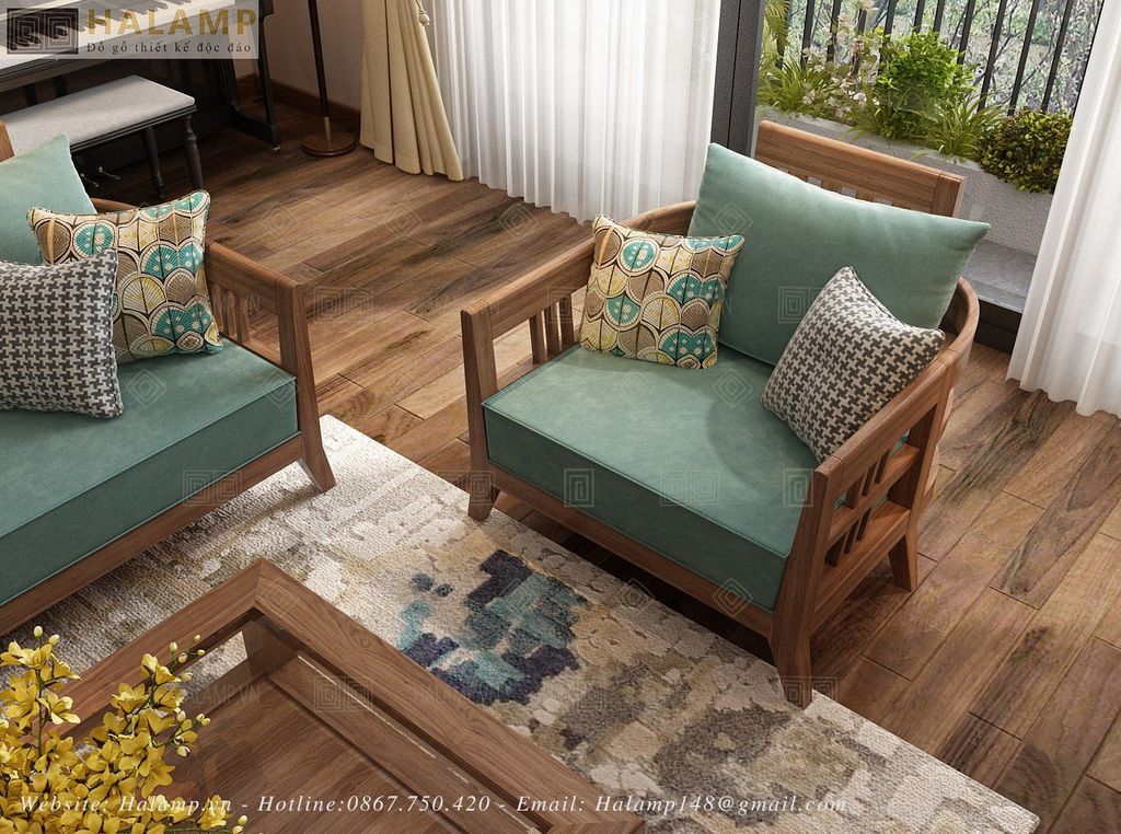 Bộ sofa gỗ tự nhiên phù hợp không gian phòng khách chung cư