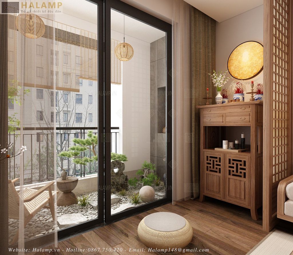 Thiết kế logia kết nối phòng khách làm nơi uống trà