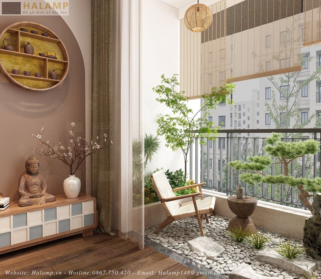 Thiết kế logia kết nối phòng khách làm nơi uống trà