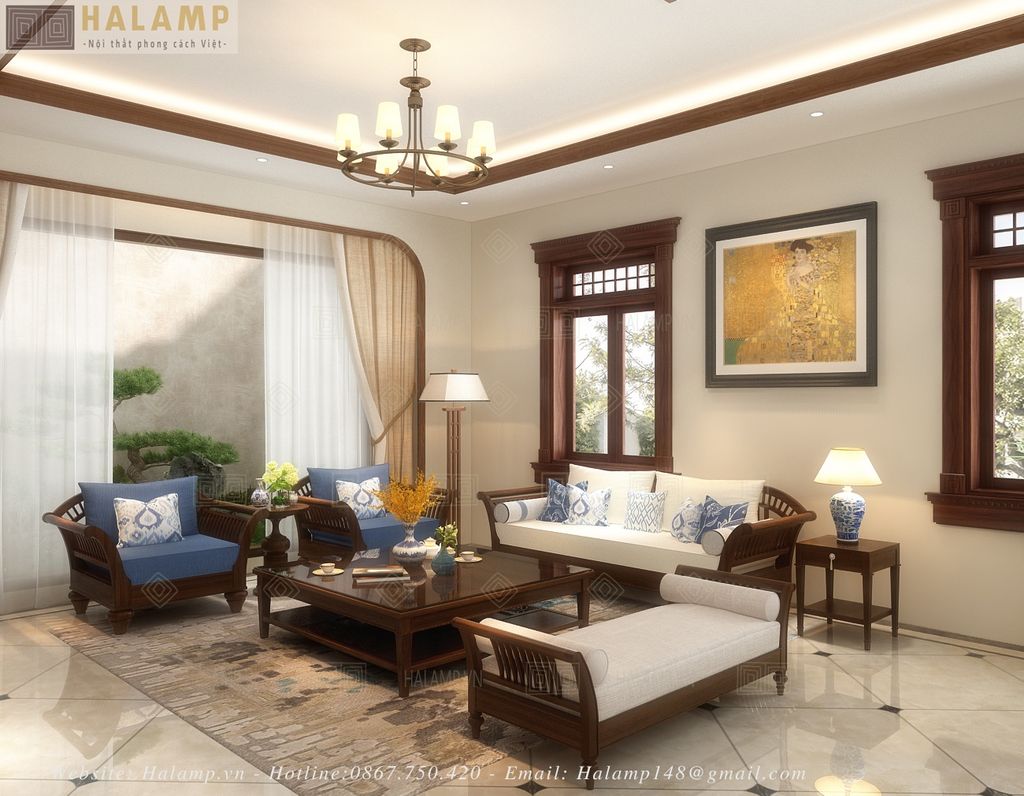 Bộ sofa gỗ tự nhiên điểm nhấn cho biệt thự khu đô thị mới