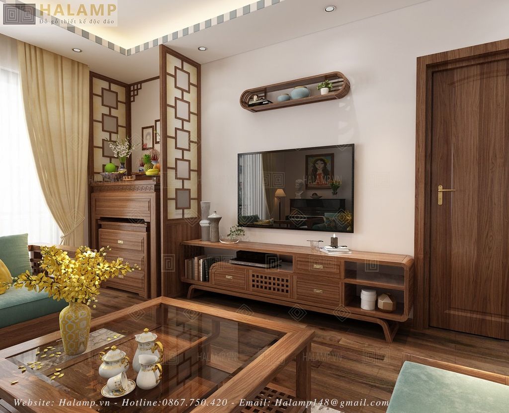 Thiết kế phương án kệ ti vi gỗ tự nhiên phù hợp với phòng khách