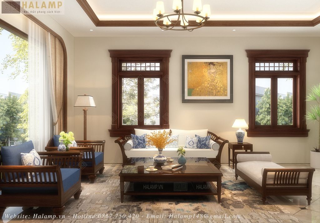 Bộ sofa gỗ tự nhiên điểm nhấn cho biệt thự khu đô thị mới